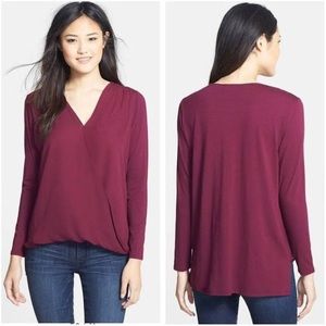 Vince Camuto V Neck Faux Wrap Burgundy Blouse